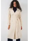 5938 Kruvaze Yaka Trençkot - Krem