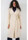 5938 Kruvaze Yaka Trençkot - Krem