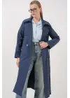 5938 Kruvaze Yaka Trençkot - Lacivert