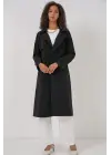 5938 Kruvaze Yaka Trençkot - Siyah