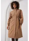 5939 Astarlı Uzun Trençkot - Camel