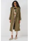 5941 Kruvaze Yaka Uzun Trençkot - Haki
