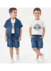6/10 Yaş Denim Gömlek Şortlu 3lü Çocuk Takımı