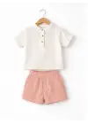 6/24 Ay Çizgili Şort Keten Kumaş Bebek Takımı