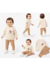 6/24 Ay Kuş Baskılı Taytlı Penye Bebek Takımı