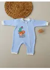 Enerjik Animal Nakışlı Fermuarlı Bebek Tulumu Mavi