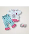 Trend Ceylanın Rüyası Baskılı Bandanalı Kısa Kollu Sweat 3lü Kız Bebek Takımı