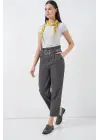 6556 Kemerli Kumaş Pantolon - Antrasit