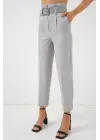 6556 Kemerli Kumaş Pantolon - Gri