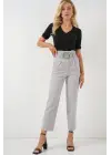 6556 Kemerli Kumaş Pantolon - Gri