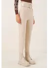 6556 Kemerli Kumaş Pantolon - Krem
