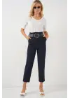 6556 Kemerli Kumaş Pantolon - Lacivert
