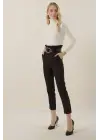 6556 Kemerli Kumaş Pantolon - Siyah