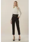 6556 Kemerli Kumaş Pantolon - Siyah