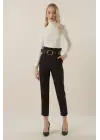6556 Kemerli Kumaş Pantolon - Siyah