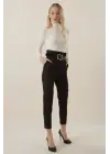 6556 Kemerli Kumaş Pantolon - Siyah