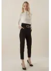 6556 Kemerli Kumaş Pantolon - Siyah