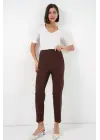 6650 Yüksek Bel Kumaş Pantolon - Kahverengi
