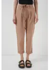 6660 Kemerli Keten Pantolon - Bisküvi