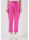 6660 Kemerli Keten Pantolon - Fuşya