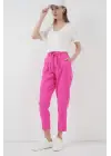 6660 Kemerli Keten Pantolon - Fuşya