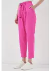 6660 Kemerli Keten Pantolon - Fuşya