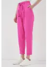 6660 Kemerli Keten Pantolon - Fuşya