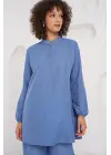 6678 Keten Tunik Pantolon İkili Takım - İndigo
