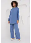 6678 Keten Tunik Pantolon İkili Takım - İndigo