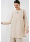 6678 Keten Tunik Pantolon İkili Takım - Krem