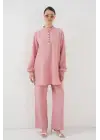 6678 Keten Tunik Pantolon İkili Takım - Pembe