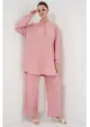 6678 Keten Tunik Pantolon İkili Takım - Pembe