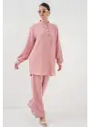 6678 Keten Tunik Pantolon İkili Takım - Pembe