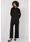 6678 Keten Tunik Pantolon İkili Takım - Siyah