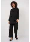6678 Keten Tunik Pantolon İkili Takım - Siyah
