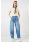 6689 Yüksek Bel Baggy Kot Pantolon - Açık Mavi