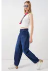 6689 Yüksek Bel Baggy Kot Pantolon - Lacivert