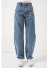 6689 Yüksek Bel Baggy Kot Pantolon - Mavi
