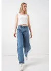 6689 Yüksek Bel Baggy Kot Pantolon - Mavi