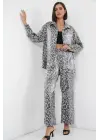 6699 Leopar Desenli Alt Üst Takım - Gri