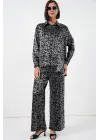 6699 Leopar Desenli Alt Üst Takım - Siyah