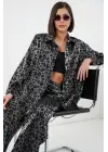 6699 Leopar Desenli Alt Üst Takım - Siyah