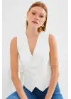 6796 Kısa Dokuma Yelek - Ekru