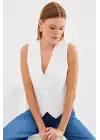 6796 Kısa Dokuma Yelek - Ekru