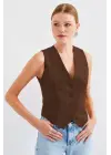 6796 Kısa Dokuma Yelek - Kahverengi