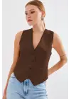 6796 Kısa Dokuma Yelek - Kahverengi