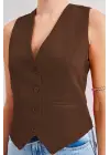 6796 Kısa Dokuma Yelek - Kahverengi