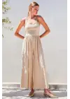 7029 Bol Paça Askılı Tulum - Bej