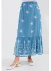 8010 Desenli Şifon Etek - İndigo