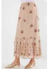 8010 Desenli Şifon Etek - Vizon